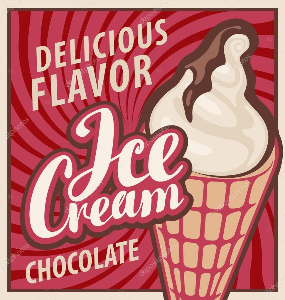 Banner with the ice cream in retro style
