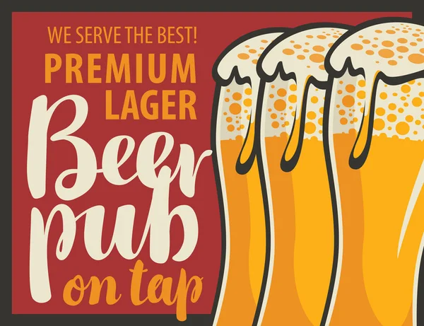 Pub med glas öl på kran — Stock vektor