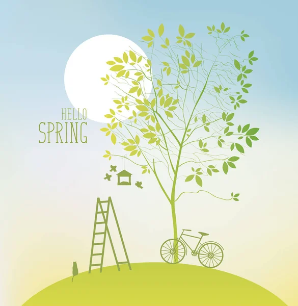 두 나무 봄 풍경 — 스톡 벡터