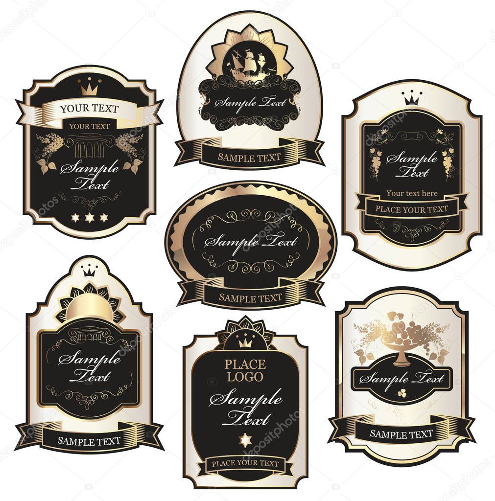 Set of vector label templates in black and gold colors