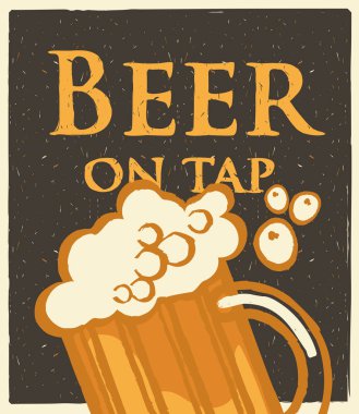 köpüklü bira menü kelimeler Sarı zemin üzerine bir bardak