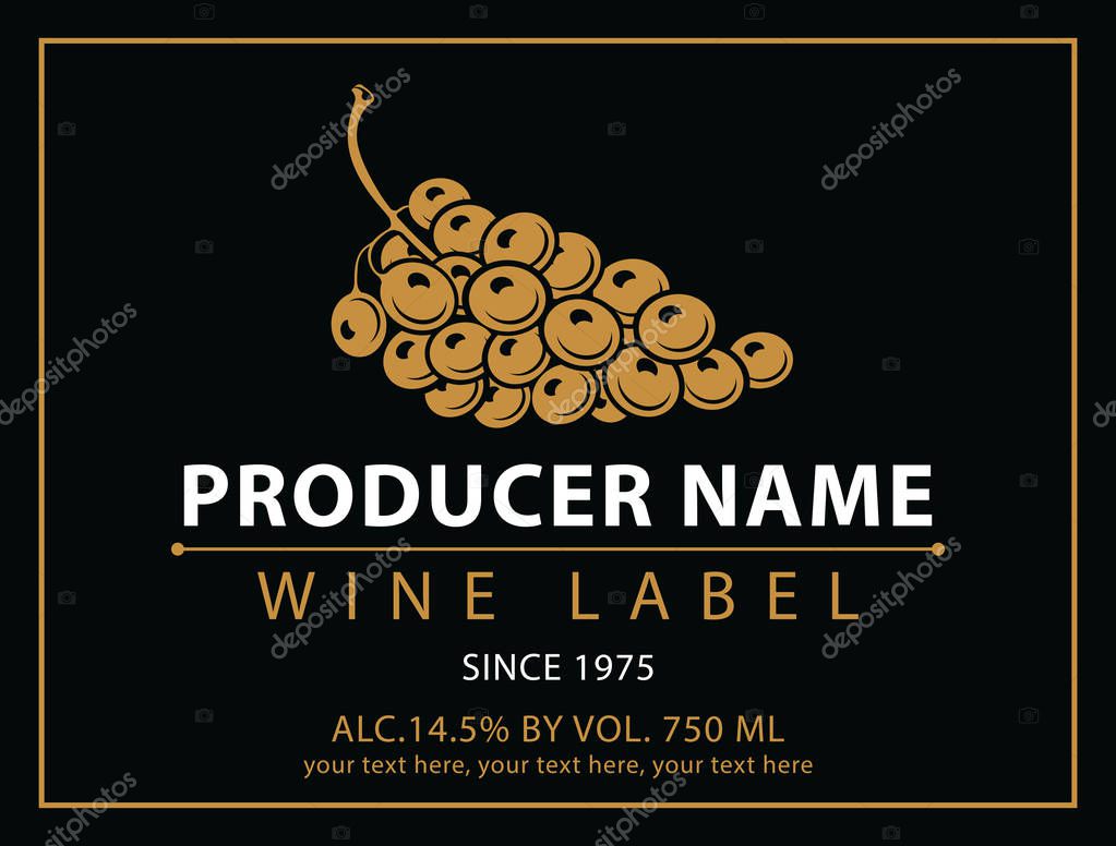 Vector labels for wine with grapes in black and gold