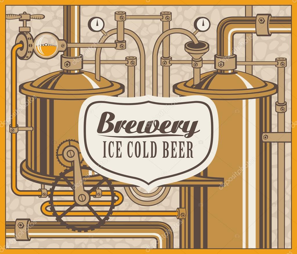 Vector banner with the brewery, beer production in retro style
