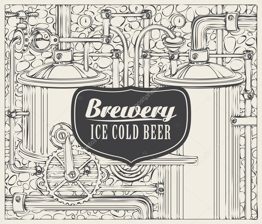 Vector banner with the brewery, beer production in retro style