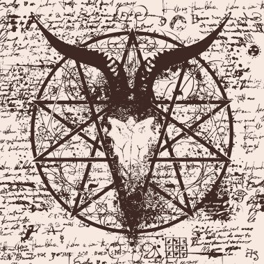 keçi ve pentagram kafatası ile çizimi