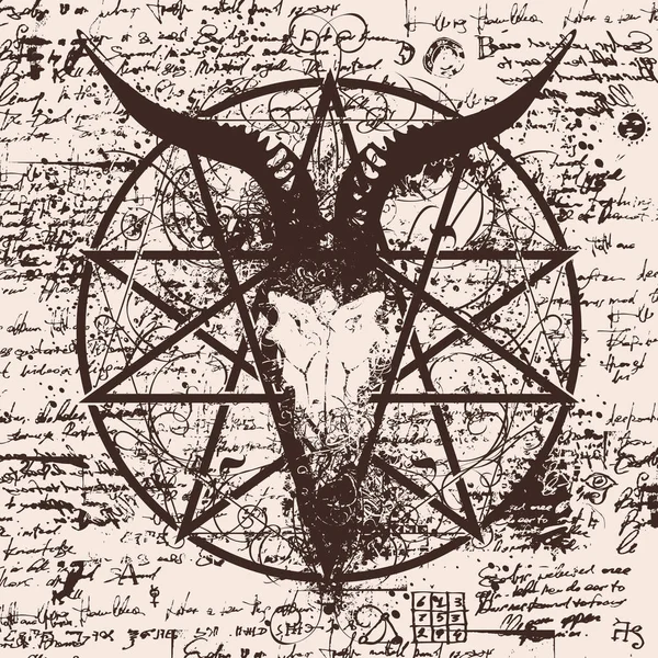 Ilustración con cráneo de cabra y pentagrama — Archivo Imágenes Vectoriales