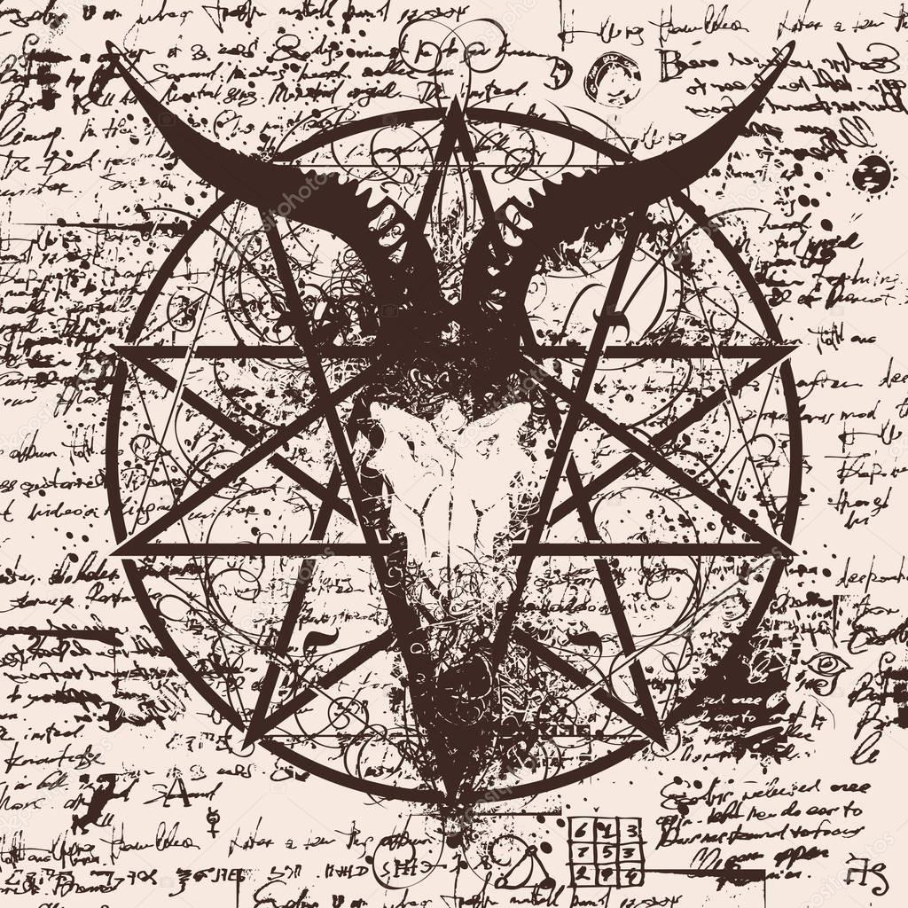 illustration with skull of goat and pentagram