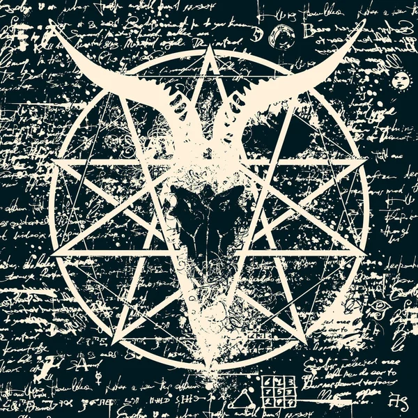 Illustratie met schedel van geit en pentagram — Stockvector