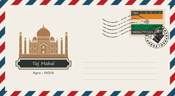 Um envelope com um selo postal com Taj Mahal — Vetor de Stock