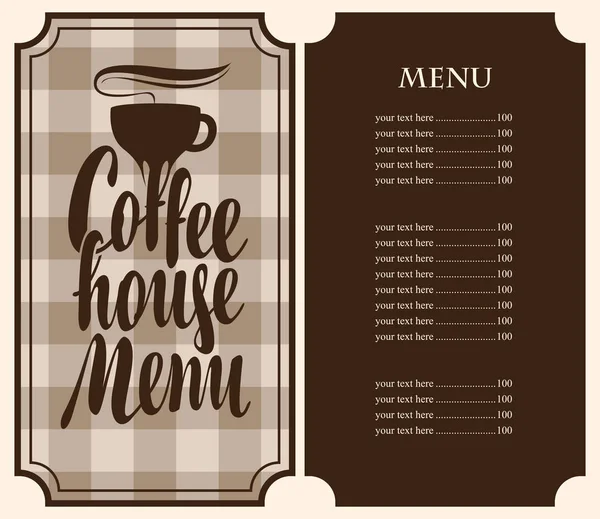 Koffie huis menu met cup en prijs — Stockvector