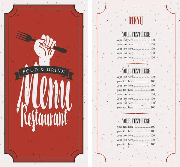 Menu sur fond rouge avec fourchette à la main — Image vectorielle