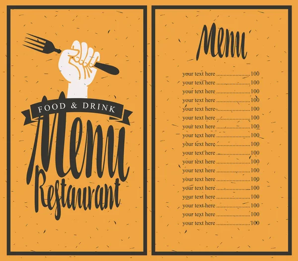 Menu on background with fork in hand — Stock Vector