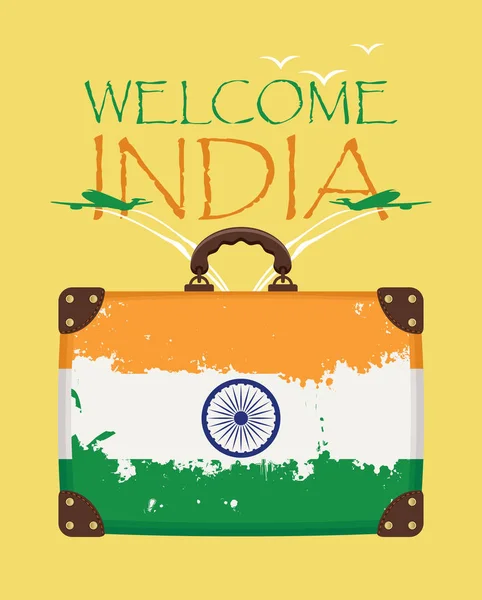 Hindistan ve uçaklar bayrağı ile bavul — Stok Vektör