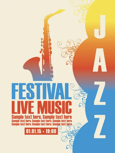 Poster for the jazz festival with a saxophone — Stock Vector