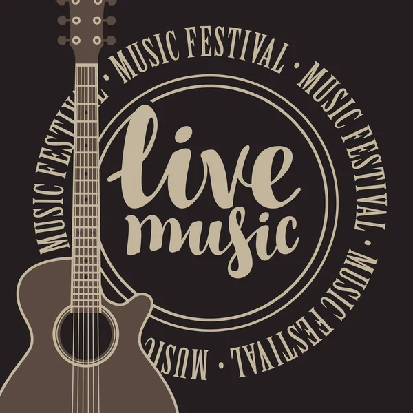 Banner live music with acoustic guitar — Stock Vector