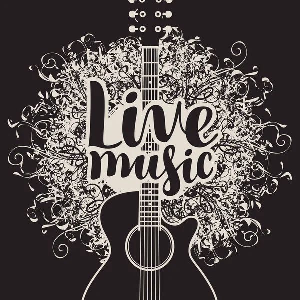 Banner música en vivo con guitarra acústica — Vector de stock