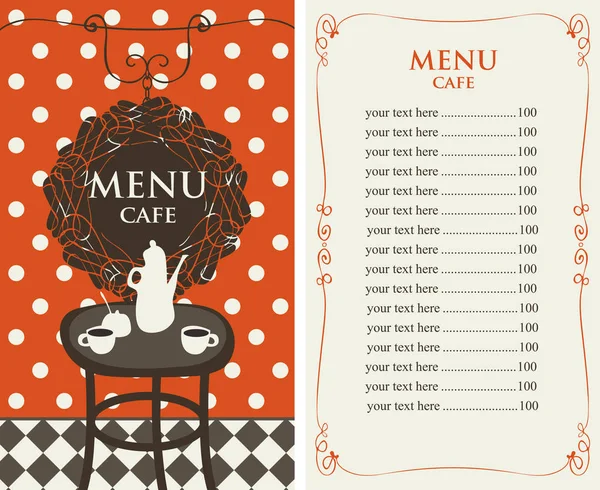 Menu for the cafe with price list and served table — Stock Vector