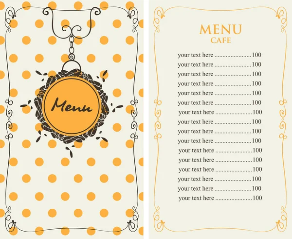 Menu for the cafe with price list — Stock Vector