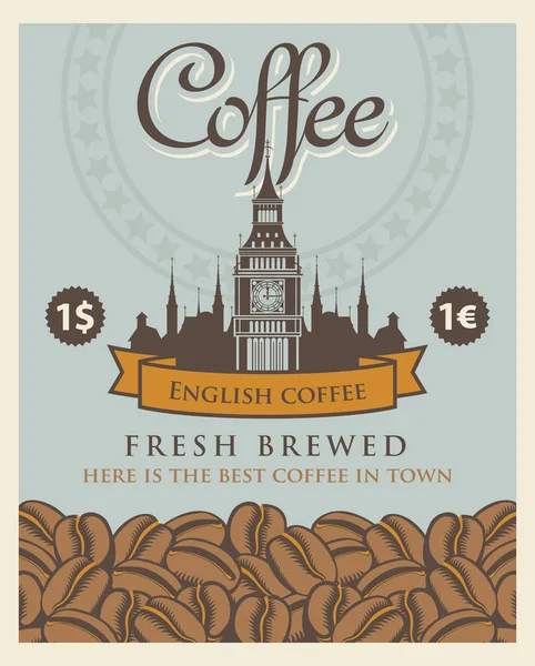 Banner s kávová zrna a Big Ben v Londýně — Stockový vektor