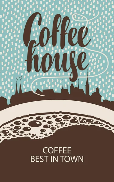 Banner for coffee house with cup and old town — Stock Vector