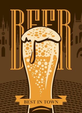 afiş arka plan üzerinde bira bardak eski şehir ile