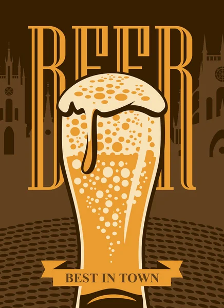 afiş arka plan üzerinde bira bardak eski şehir ile