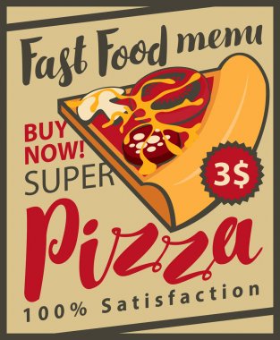 Dilim pizza ile vektör Retro menü