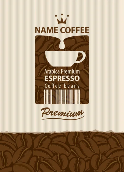 Design-Etikett für Kaffeebohnen mit Tasse im Retro-Look — Stockvektor