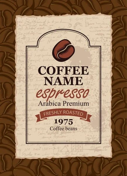 Kahve çekirdekleri retro tarzı için tasarım etiket — Stok Vektör