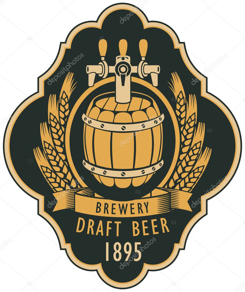 label of draft beer with barrel and coat of arms