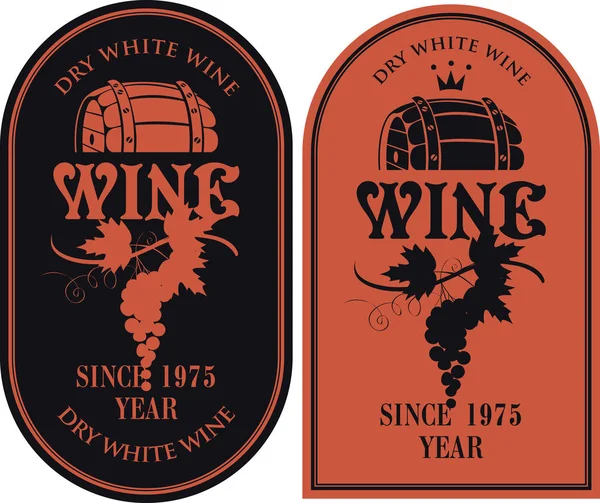 Set etiketten voor wijn met vat en druiven — Stockvector