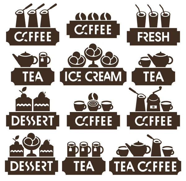设置标志的咖啡、 茶、 点心、 果汁、 冰激淋 — 图库矢量图片