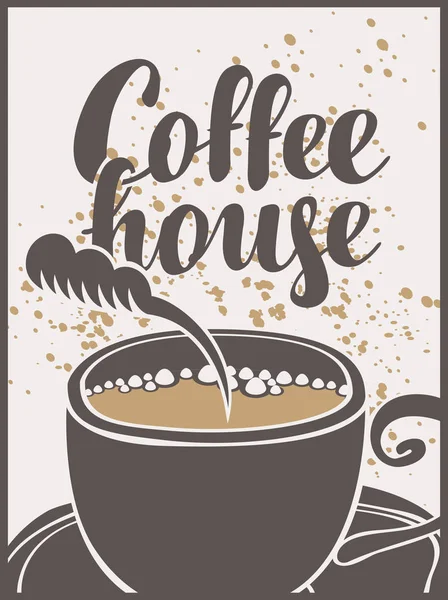 Bir fincan kahve ve yazıt afiş — Stok Vektör