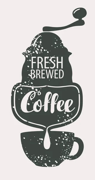 Banner mit Zeiger, Kaffeemühle und Tasse — Stockvektor