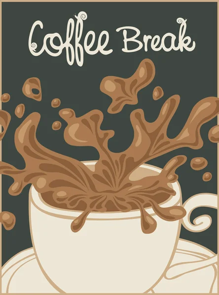 横幅与一杯咖啡并题词 — 图库矢量图片