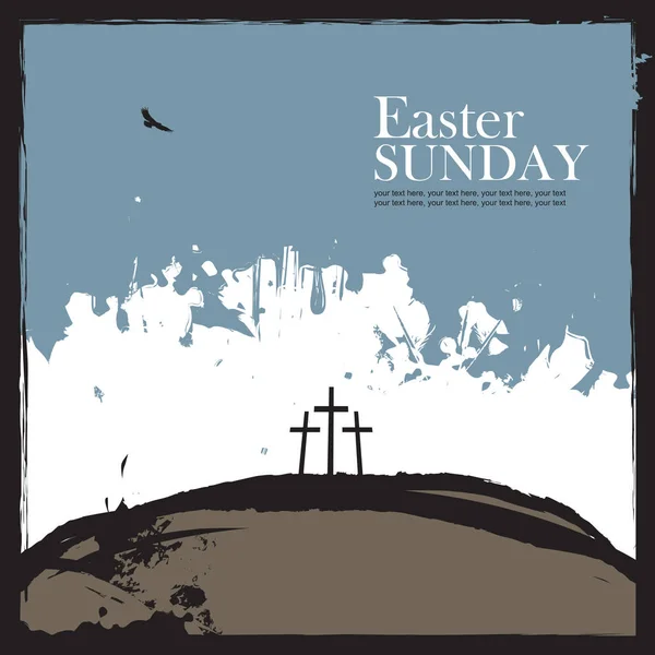 Poster for easter with Calvary and three crosses — Stock Vector