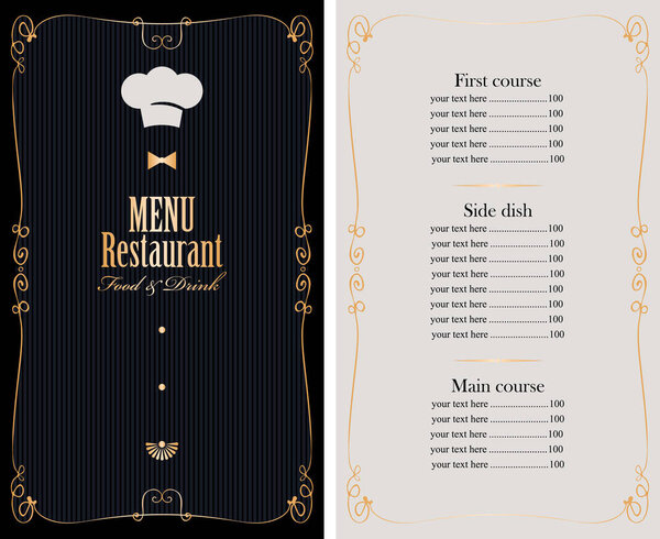 menu with price list and gold pattern