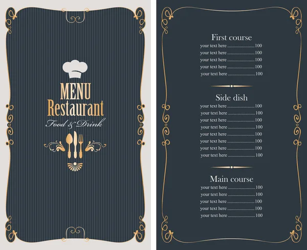 Menu with price list and gold pattern — Stock Vector