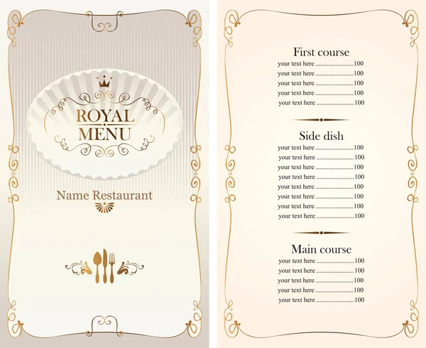 Menu royal pour restaurant ou café avec liste de prix — Image vectorielle