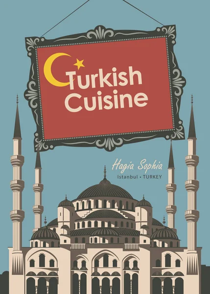 Pancarta restaurante cocina turca con Santa Sofía — Vector de stock