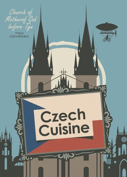 Banner per un ristorante Cucina ceca con bandiera — Vettoriale Stock