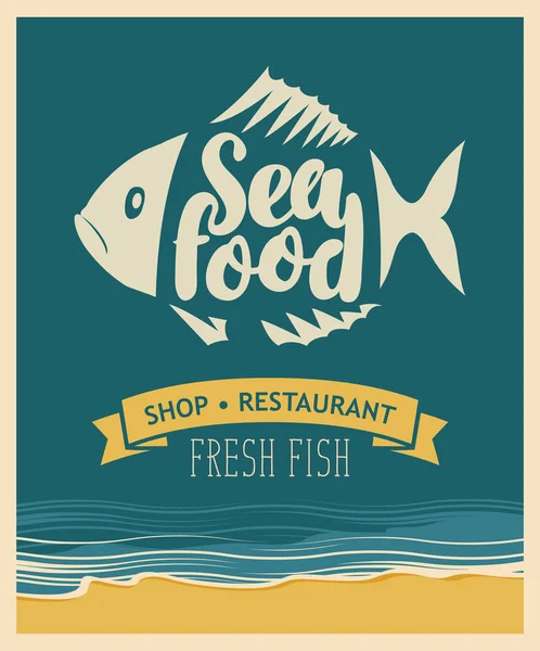Pancarta para restaurante de mariscos o tienda con pescado — Vector de stock