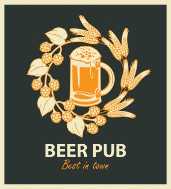 amblem için bira pub bira cam ve çelenk