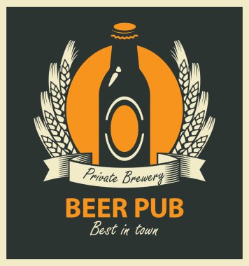 amblem için bira pub şişe ve buğday kulakları ile