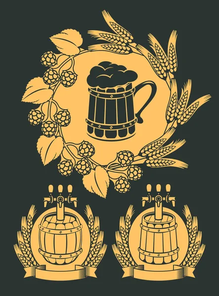 Набор эмблемы для пива на кране — стоковый вектор