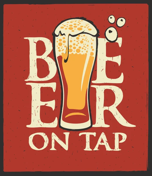 Étiquette pour bière au robinet avec verre à bière débordant — Image vectorielle