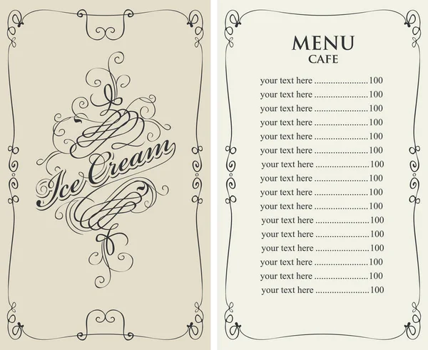 Ijs menu voor café met prijslijst — Stockvector