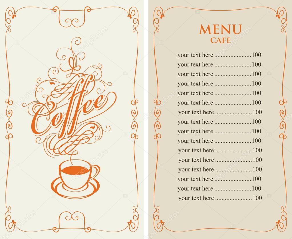 menu for cafe with price list and coffee cup