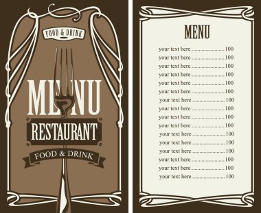 fiyat listesi ve çatal ile restoran için menüsünden