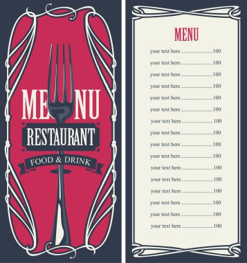 fiyat listesi ve çatal ile restoran için menüsünden